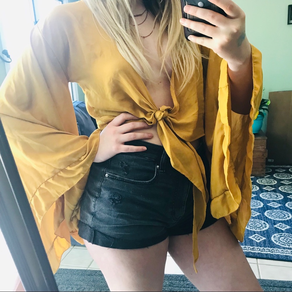 Bell Sleeve Tie Front Crop Top